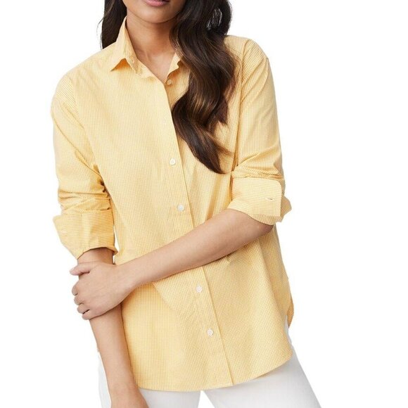 J.McLaughlin Finn Blouse Women's Size M Yellow Golden Check Cotton Preppy - Picture 1 of 9